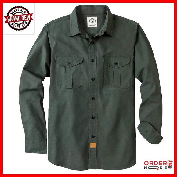 Men's Long Sleeve Button Down Shirt with Pockets Stretch Cotton Blend